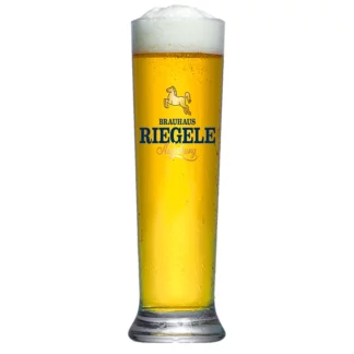 Abbildung Riegele Glas "Modern Line" mit Bier gefüllt.
